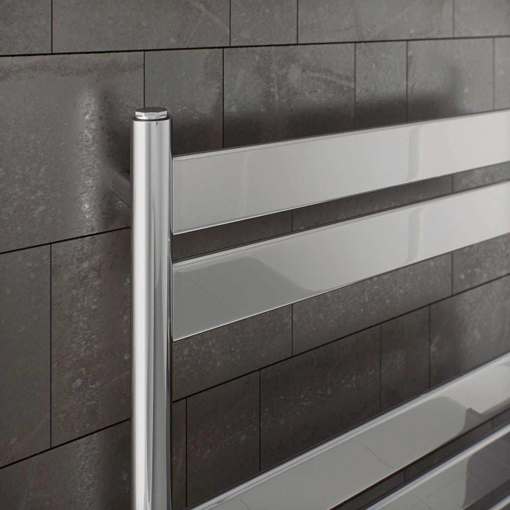 colse up image of designer eucotherm heated towel rail in grey