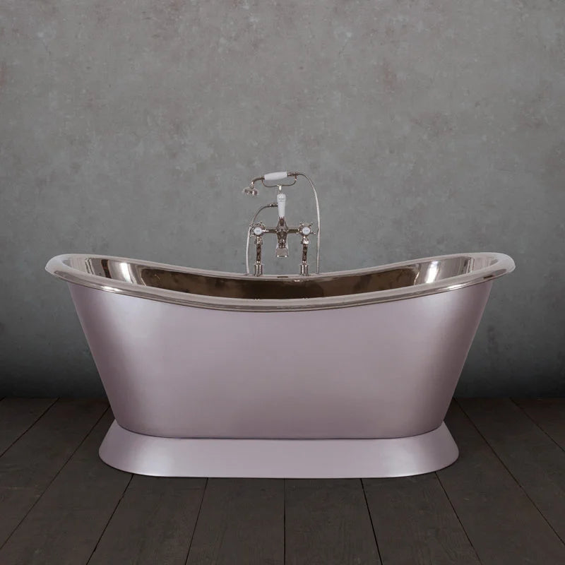 Hurlingham Copper Bateau Bath, Roll Top Bathtub, 1670x720mm, metal silver blush finish