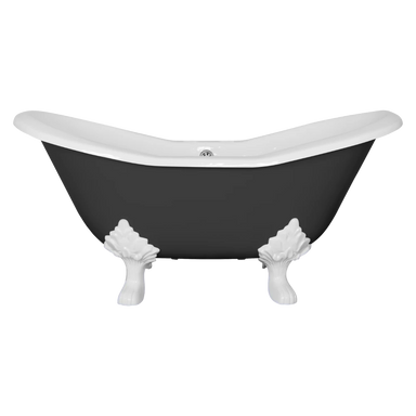 Hurlingham Byron Freestanding Cast Iron Bath, Roll Top Painted Slipper With white Feet, 1560x765mm