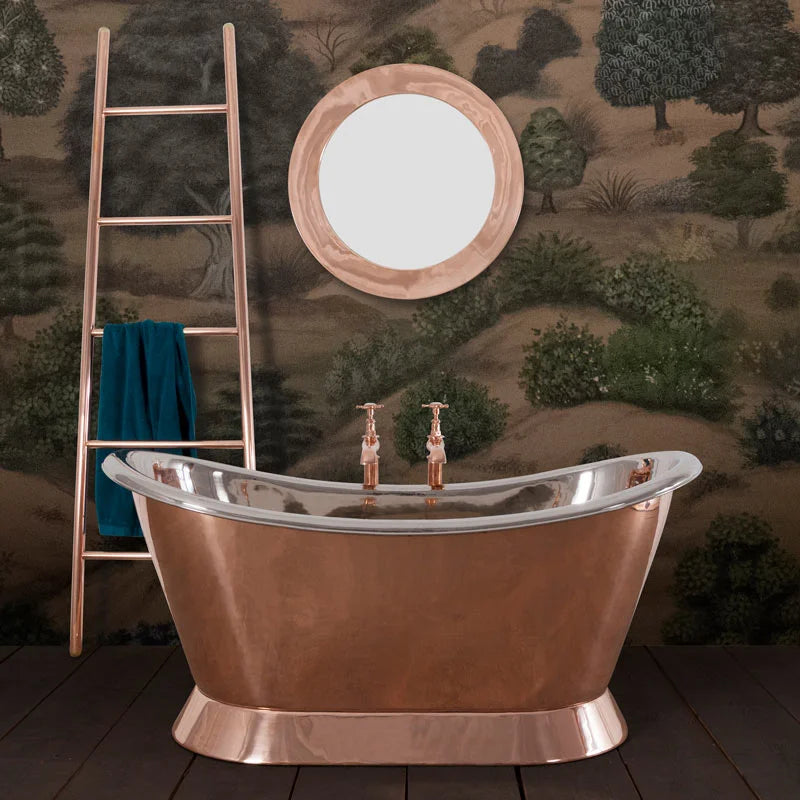 Hurlingham Copper-nickel Bateau Bath, Roll Top Bathtub, 1670x720mm 