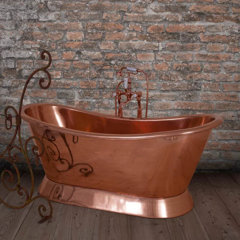 Hurlingham Copper Bateau Bath, Roll Top Bathtub, 1670x720mm, in a bathroom space