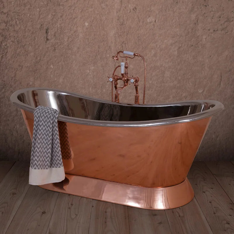 Hurlingham Copper-nickel Bateau Bath, Roll Top Bathtub, 1670x720mm, with taps 