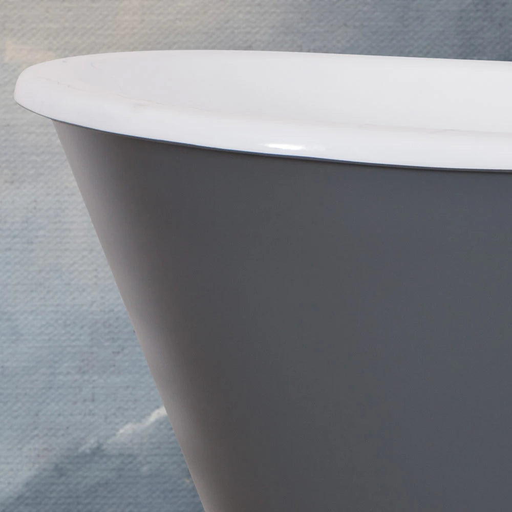 Hurlingham Drayton Freestanding Cast Iron Bath, Roll Top Painted Boat Bath 1700mm x 670mm close up of the side