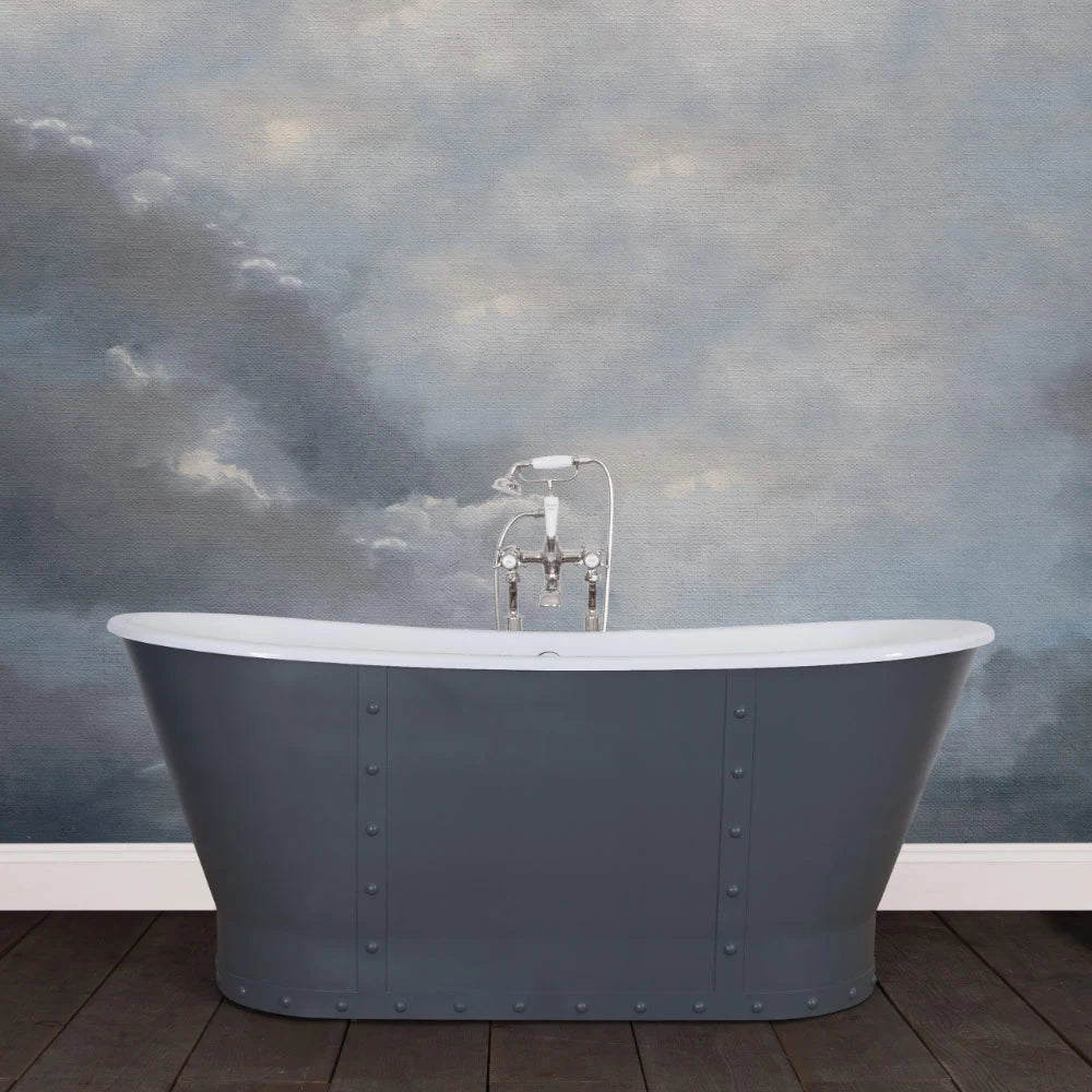 Hurlingham Drayton Freestanding Cast Iron Bath, Roll Top Painted Boat Bath 1700mm x 670mm with bath taps