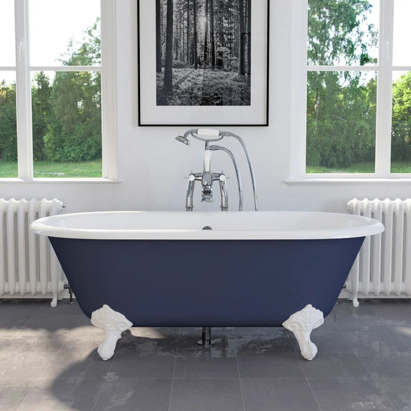 Hurlingham Dryden Small Freestanding Cast Iron Bath, Roll Top Painted Bathtub With Feet, 1530x770mm in a bathroom space