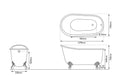 Hurlingham Shelley Slipper Small Cast Iron Bath, Roll Top Painted Small 1370x730mm, drawing