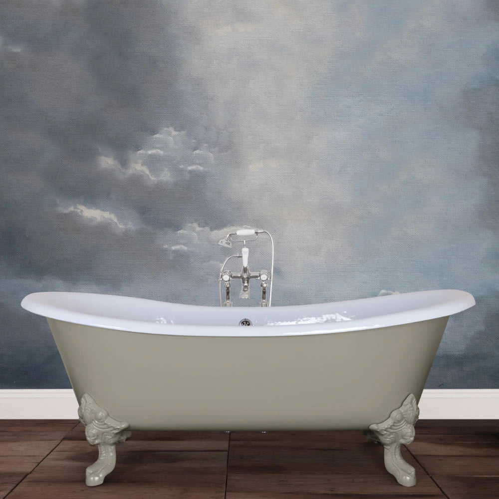 Hurlingham Tebb Freestanding Cast Iron Bath, Painted Roll Top With Feet, 1840x780mm in a bathroom space