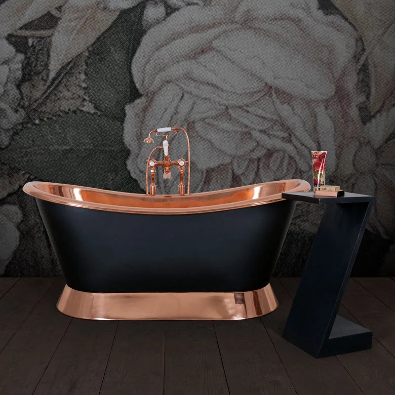Hurlingham Copper Bateau Bath, Roll Top Bathtub, 1670x720mm, robersons steel finish