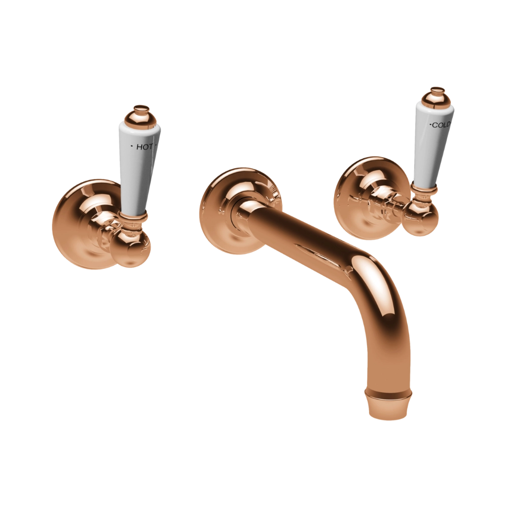 Hurlingham Lever 3-Hole Wall-Mounted Bathroom Basin Mixer Taps copper side image